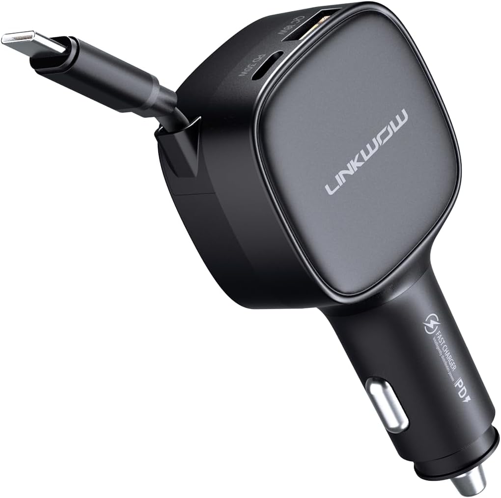 84W USB-C Retractable Car Charger | Fast Type-C Charging | LINKWOW