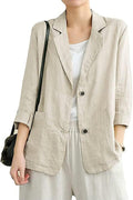 Cotton Linen Blazer for Women - Casual Long Sleeve Loose Fit