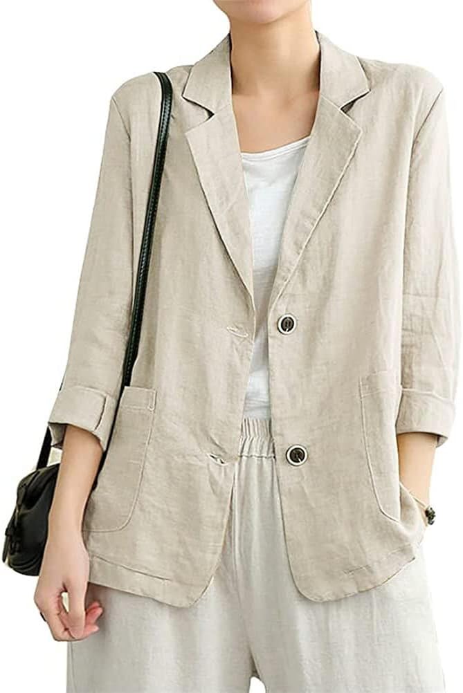 Cotton Linen Blazer for Women by IDEALSANXUN - Casual Style