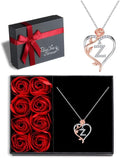 Rose Heart Necklaces Gifts for Women - Sterling Silver Initial