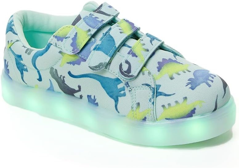 FabKids Boys Light Up Sneakers with Cute Dinosaur Design