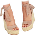 Womens Espadrille Wedge Sandals with Ankle Tie - 4in Platform