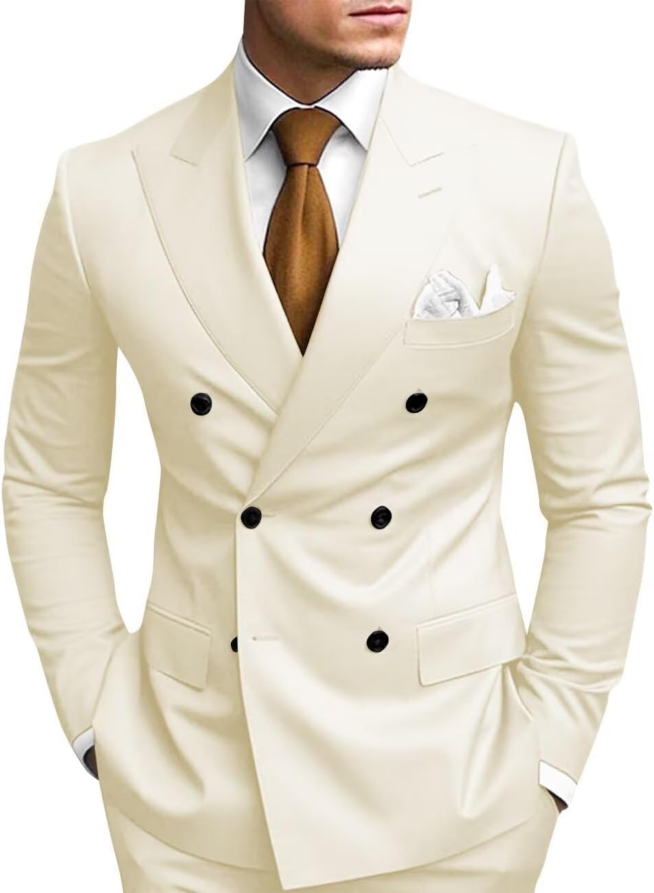 2 Piece Double Breasted Suit for Men - Slim Fit Stylish Set