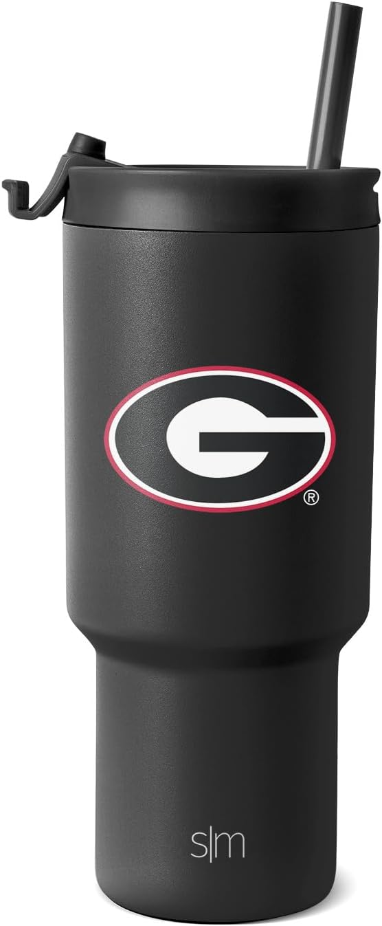 30oz Insulated Tumbler with Flip Lid and Straws for Georgia Fans