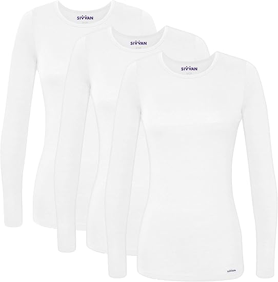 Sivvan Scrubs for Women - Long Sleeve Comfort Underscrub Tee 3-Pack