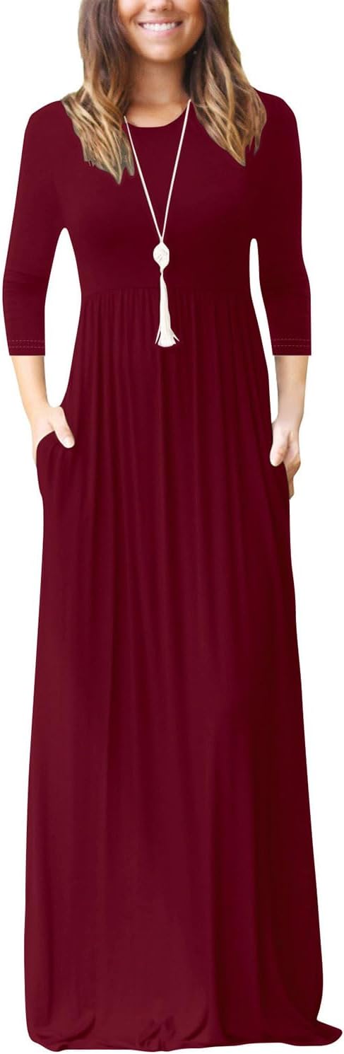 EUOVMY Women's Long Sleeve Maxi Dress with Pockets for Style
