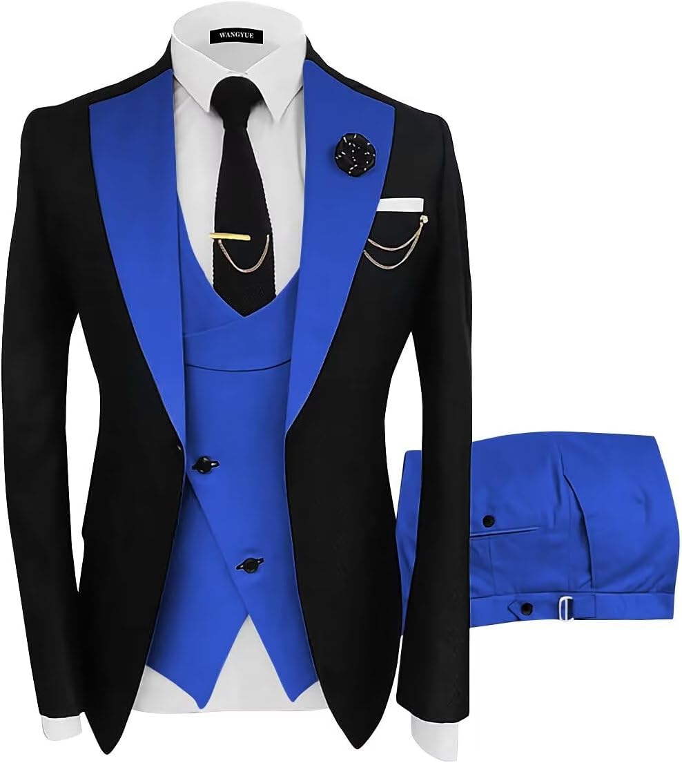 Wangyue Mens Suit 3 Piece Slim Fit for Wedding and Business