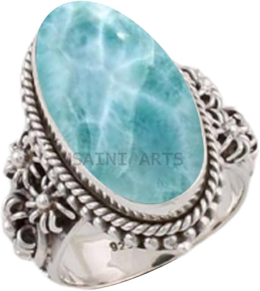 Solid 925 Sterling Silver Ring with Natural Blue Copper Turquoise