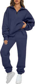 Women's Half Zip Sweatsuit Lounge Set - Thick Fleece 2-Piece