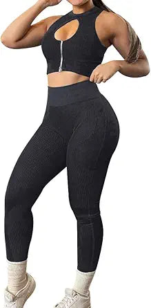 OLCHEE Womens Workout Sets - Seamless Ribbed Yoga Outfits