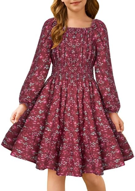 Floral Long Sleeve Midi Dress for Girls by GRACE KARIN 6-14Y