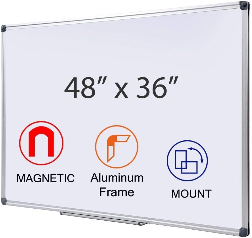 48in x 36in Magnetic Whiteboard for Wall Mount - Durable Dry Erase