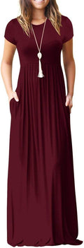 Summer Crew Neck Floral Maxi Dress with Pockets - Comfortable Everyday