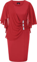 Women's Plus Size Chiffon Ruffle Cape Sleeve Pencil Dress - Flattering