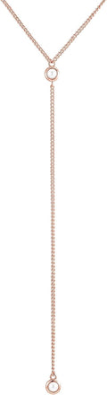 14k Gold Plated Sterling Silver Lariat Necklace - Dainty Pearl Drop