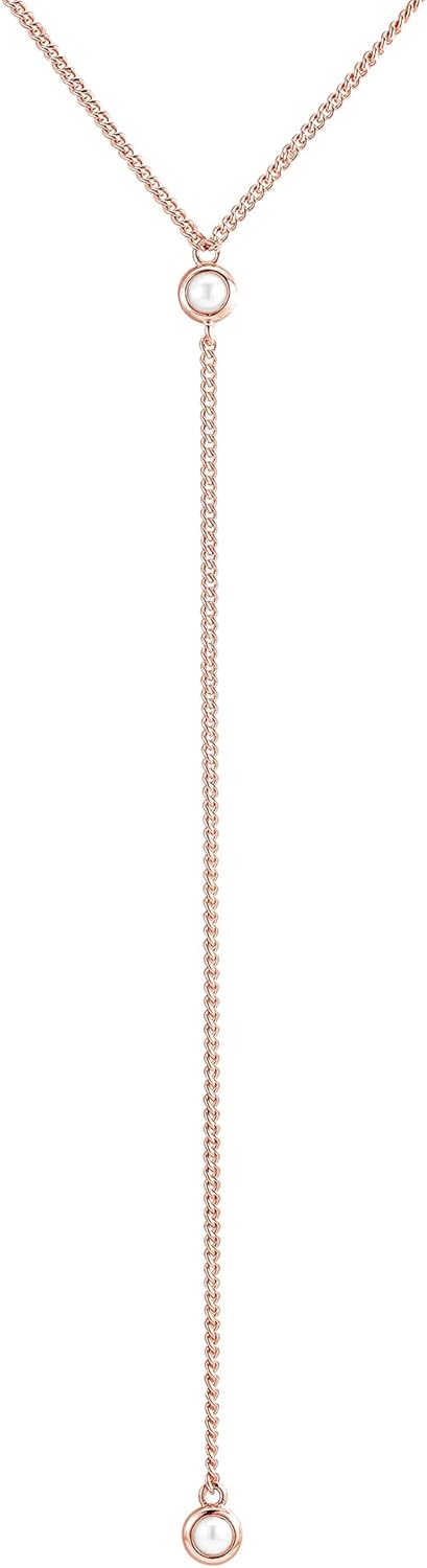 14k Gold Plated Sterling Silver Lariat Necklace with Pearls