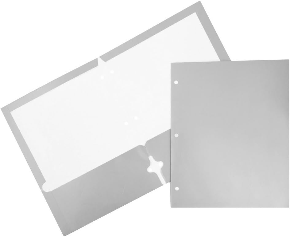 Laminated Two Pocket Glossy 3 Hole Punch School Folders - Silver