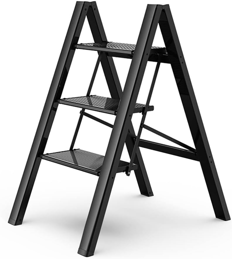 GameGem 3 Step Ladder - Lightweight Folding Step Stool for Home