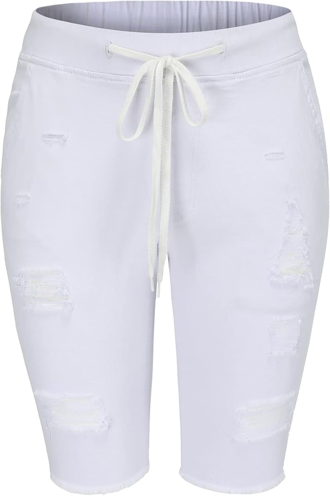 THUNDER STAR Womens Denim Ripped Bermuda Shorts for Summer Fun