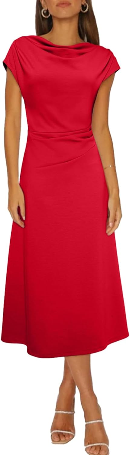 Happy Sailed Women's Cowl Neck Ruched Waist Midi Dress Review