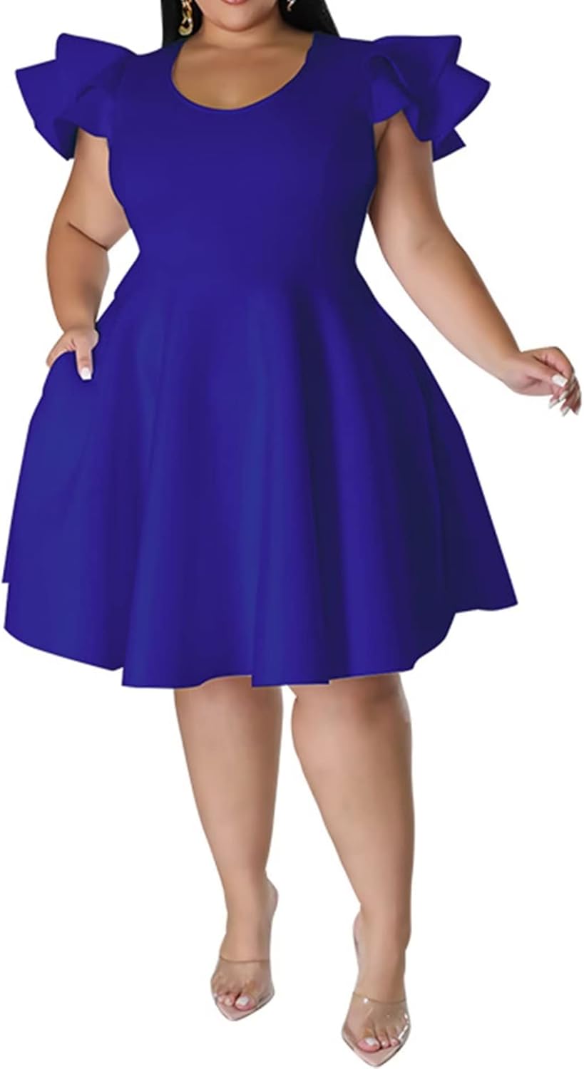 IyMoo Women's Plus Size Cape Flutter Sleeve A Line Dress