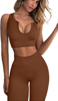QINSEN Workout Outfits for Women 2 Piece Ribbed Seamless Set