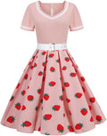Women 1950s Red Polka Dot Swing Dress with Belt - Audrey Style
