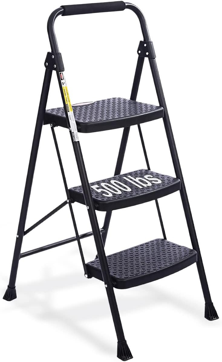 3 Step Ladder Folding Step Stool with Anti-Slip Pedal