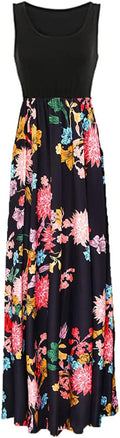 Sherosa Boho Chevron Floral Maxi Tank Dress - Summer Beachwear