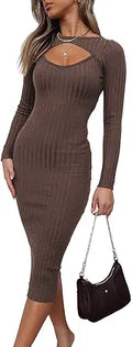 LILLUSORY Fall Womens Ribbed Sweater Dress - Cozy Midi Knit