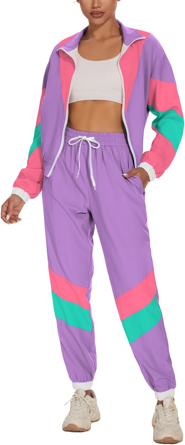UOUA Women's Color Block 80s 90s Outfits Tracksuit Set Review