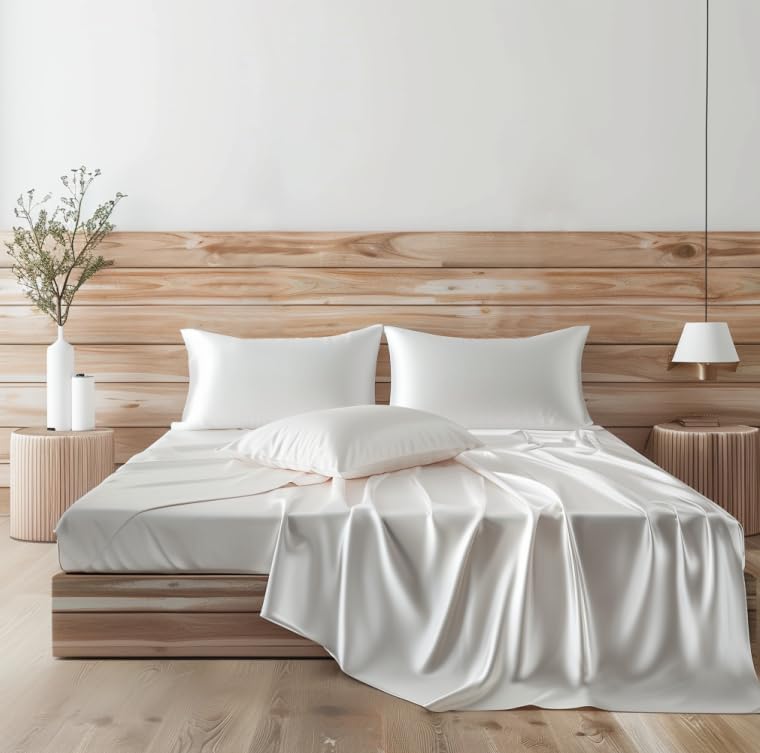Candoury Satin Sheets Bed Set for King Size Luxury Comfort