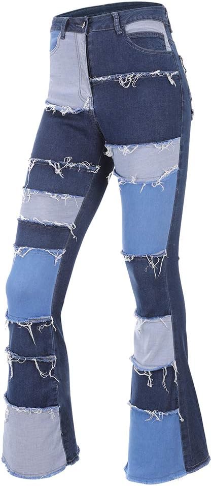 THUNDER STAR Women Patchwork Flare Jeans for Stylish Comfort