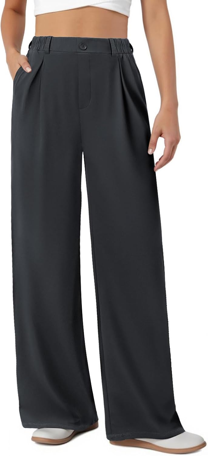 Womens Dress Pants Wide Leg Stretchy Work Pants with Pockets