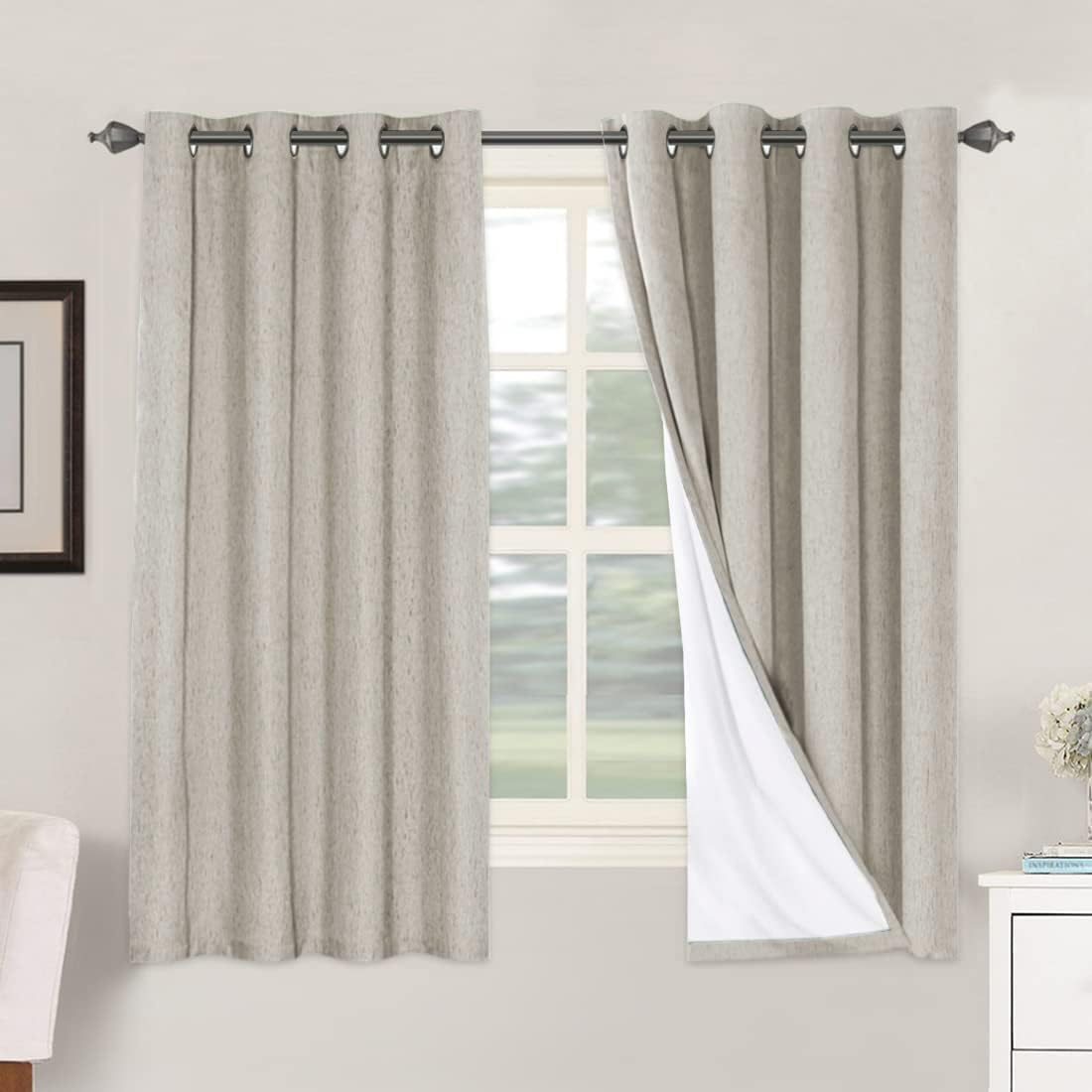 Linen Blackout Curtains 63 Inches Long for Total Privacy