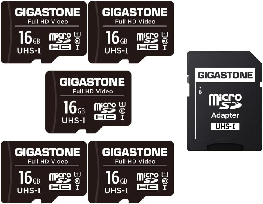 5-Pack Gigastone 16GB Micro SD Cards, FHD Video, High-Speed Data Transfer