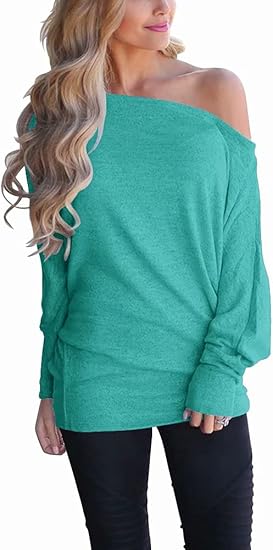 Lacozy Women's Off The Shoulder Tops Casual Long Sleeve Sweater