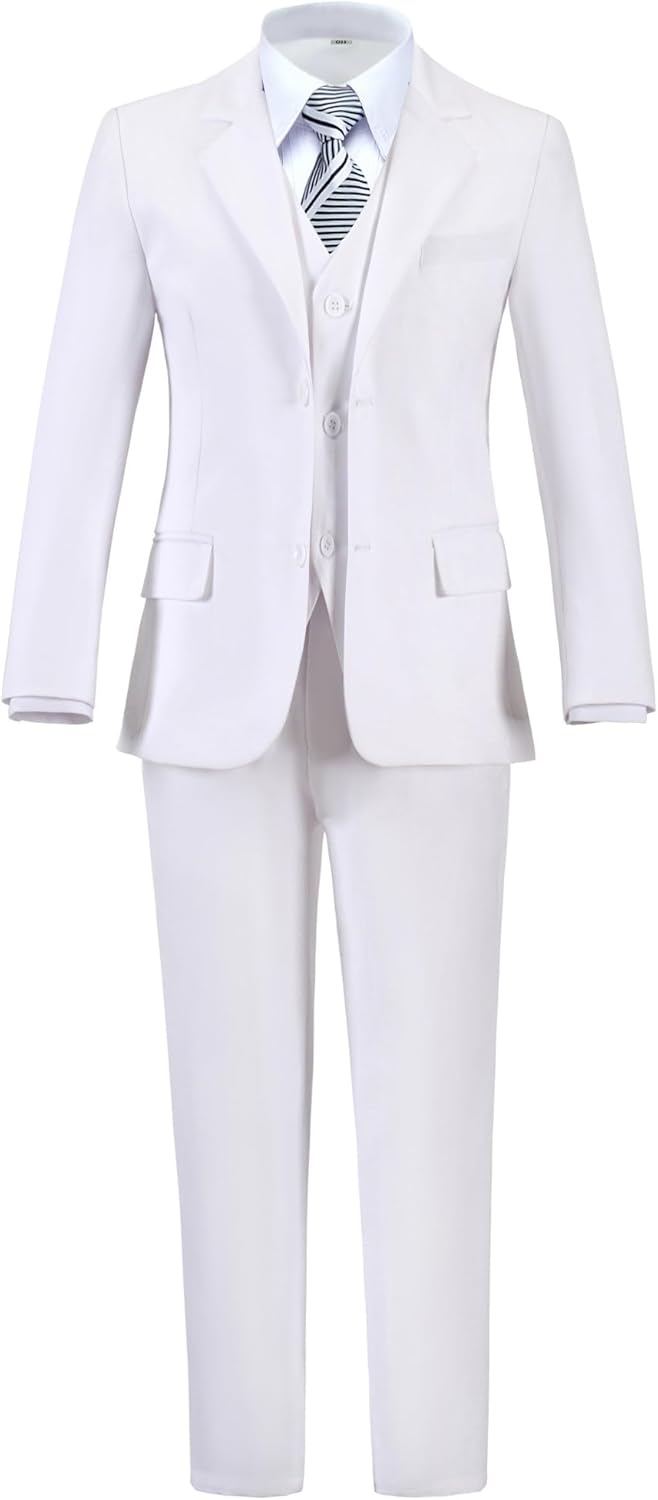 Boys' 5 Piece Formal Suit Set with Jacket, Vest, Pants, Shirt, Tie