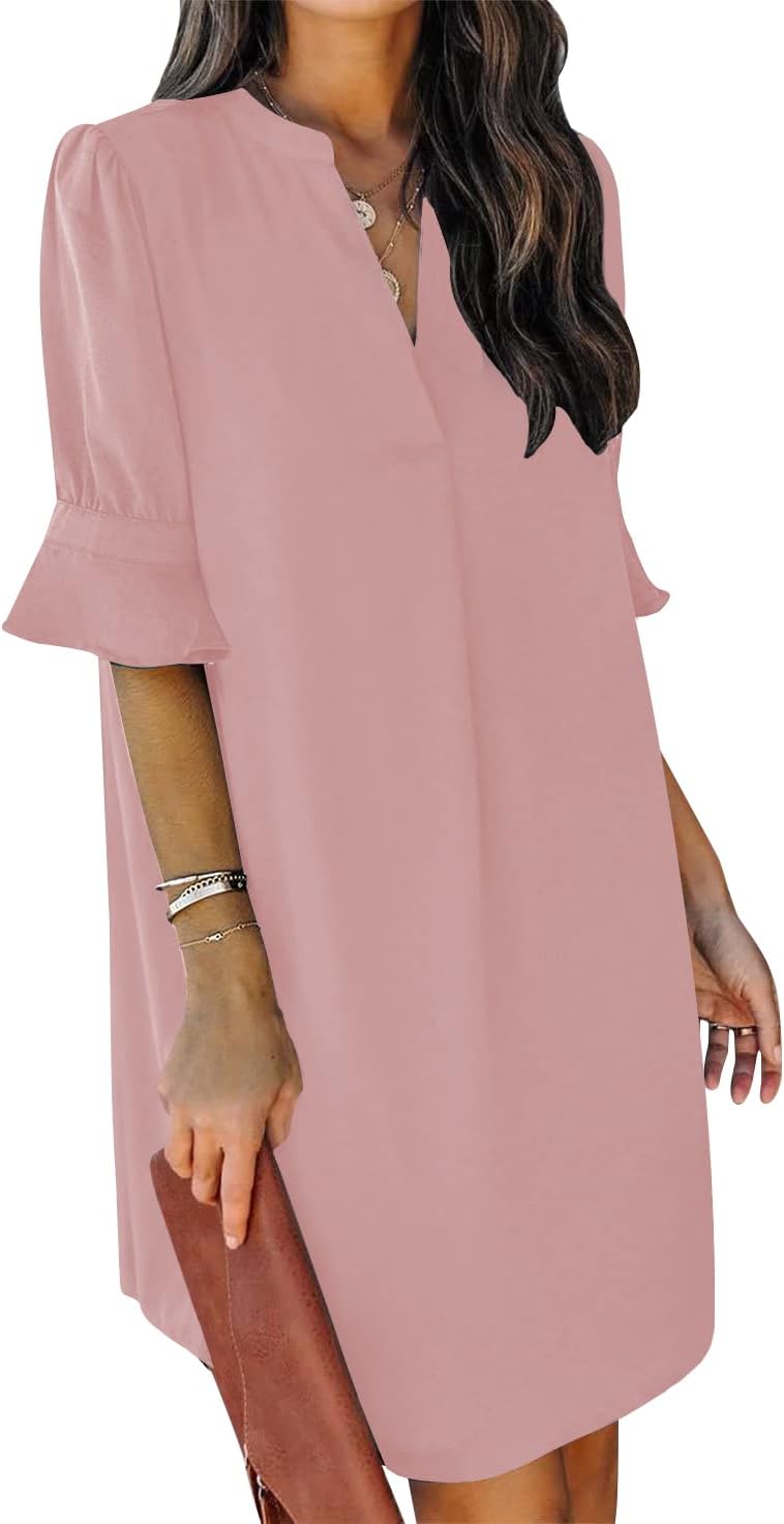 QACOHU Summer Dresses for Women V Neck Ruffle Casual Style