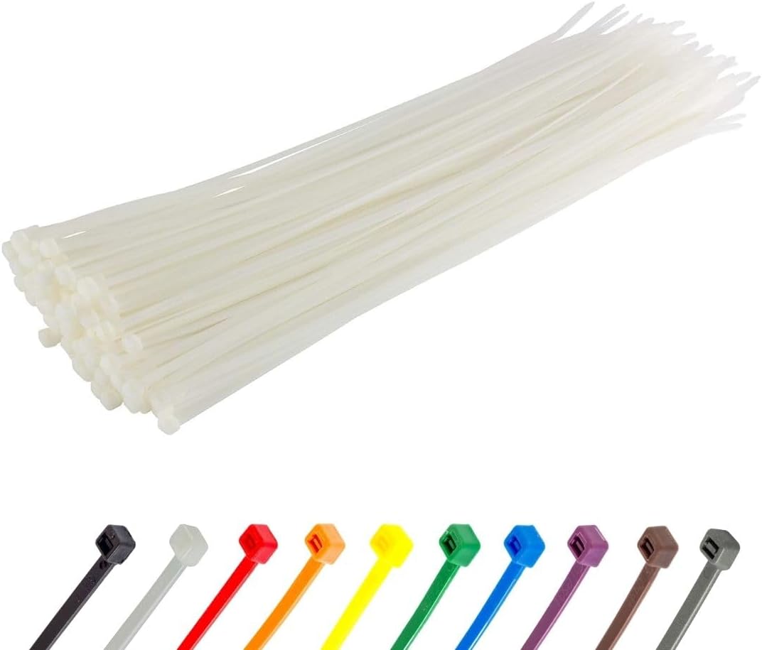 GTSE 14 White Zip Ties - 100 Pack, 50lb Strength, UV Resistant - Self-Locking Cable Wraps