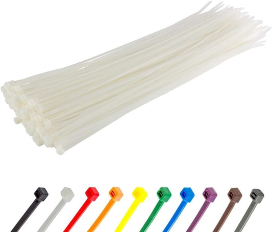 GTSE 14 White Zip Ties - 100 Pack, 50lb Strength, UV Resistant - Self-Locking Cable Wraps