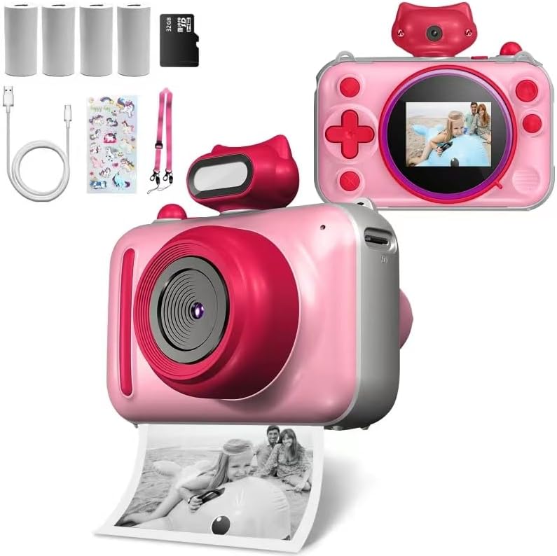 Instant Print Kids Camera - 48MP Selfie, 2.5K Video, 32GB Card - Perfect Xmas Gift for Kids!