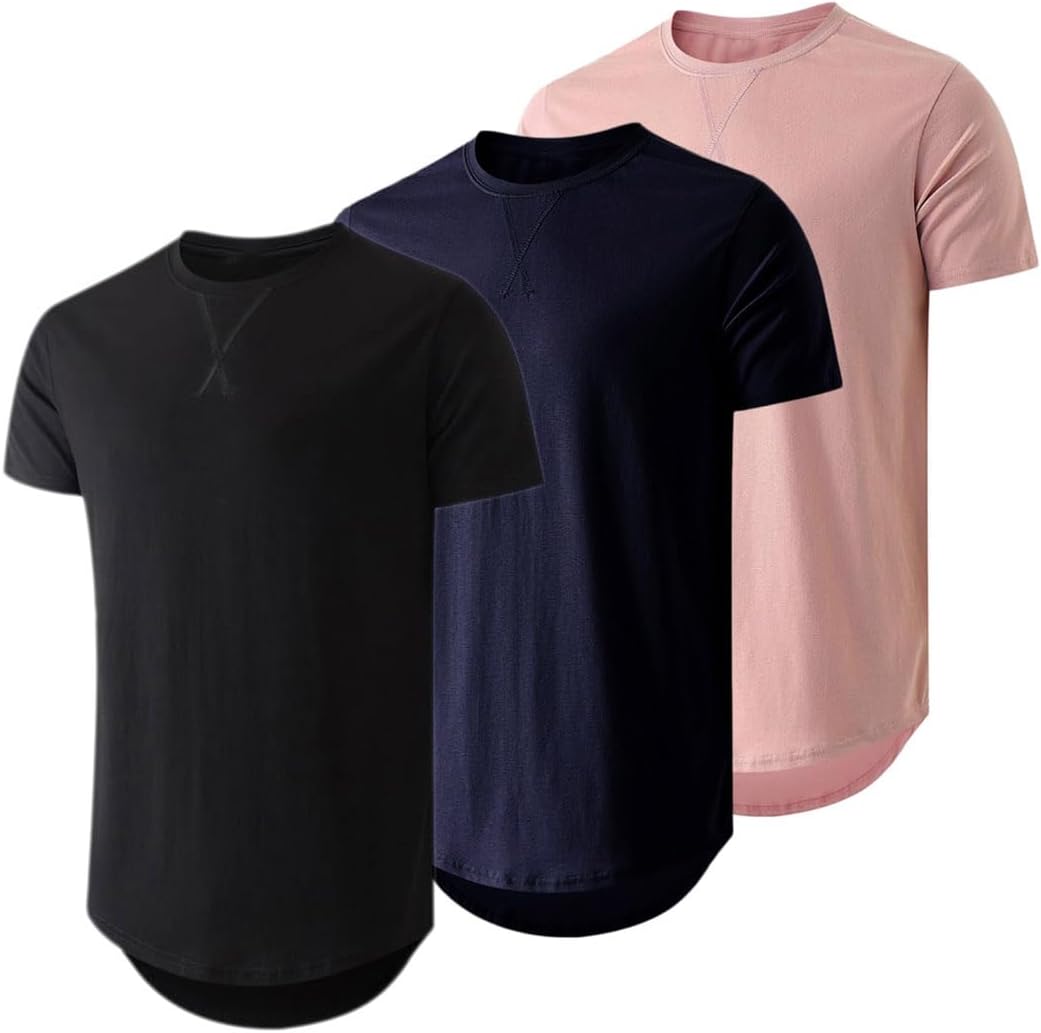 JMIERR Mens 3 Pack Cotton Hipster Longline Crewneck T-Shirt