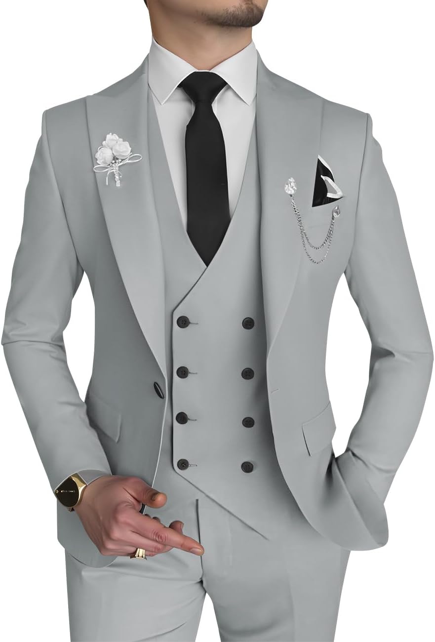 Wangyue Men's 3 Piece Slim Fit Suits for Formal Events