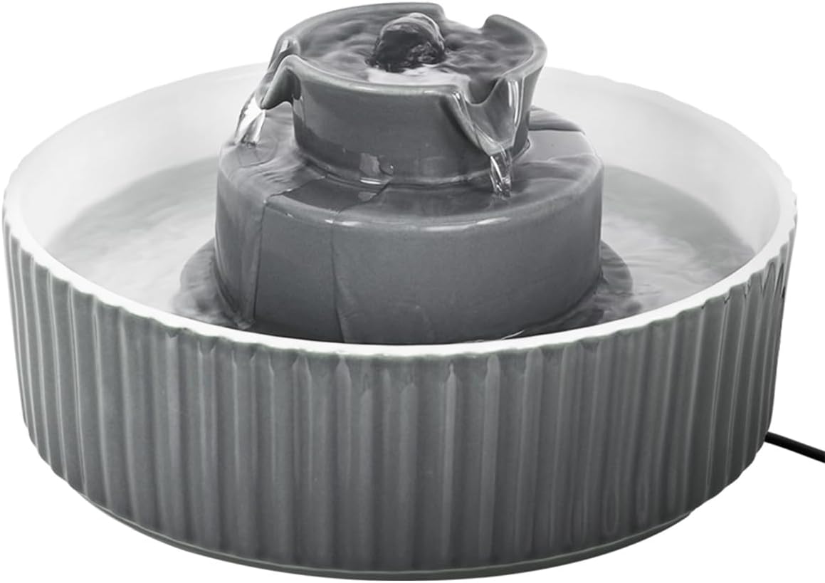 Ceramic Cat Water Fountain with 360-Degree Drinking Zone