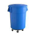 55 Gallon Blue Round Commercial Trash Can with Lid and Dolly - Heavy