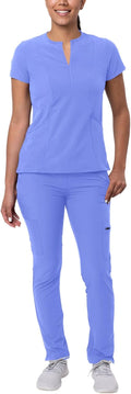 Go-Higher Scrub Set for Women - Notched V-Neck & Skinny Cargo Pants