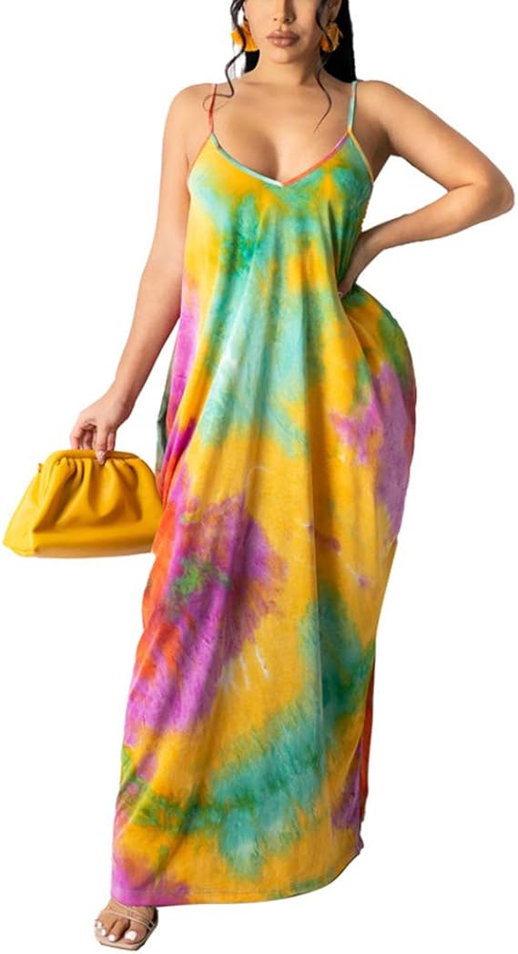 WOOSEN Womens Summer Suspender Maxi Dress with Pockets and Belt