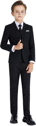 Boys Black Slim Fit 7-Piece Formal Suit - Adjustable Waist
