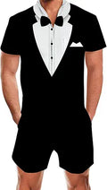 Mens 3D Printed Zipper Rompers Jumpsuit with Pocket - Easy On/Off